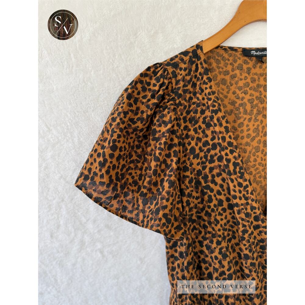 Madewell Flutter-Sleeve Wrap Mini Dress in Painted Leopard Size Medium - Picture 7 of 13